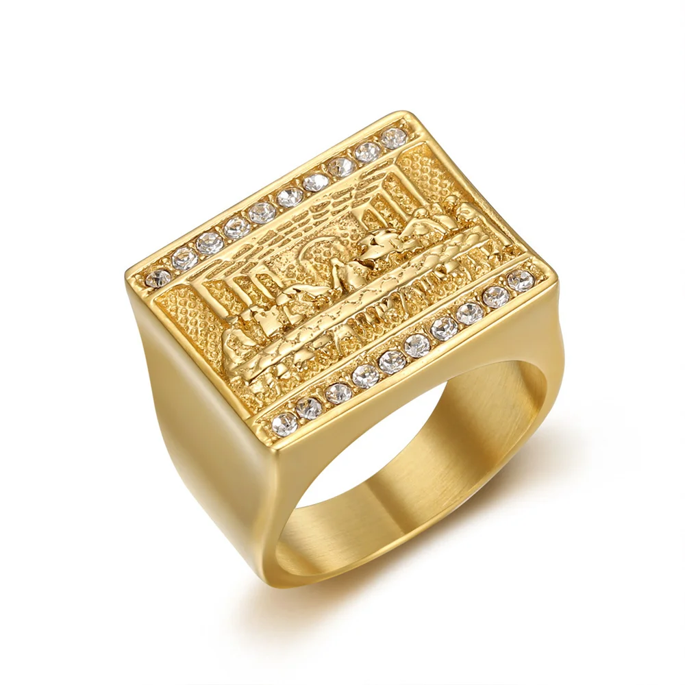 Religiöse Das Letzte Abendmahl Ring Gold Farbe Edelstahl Große Quadratische Ringe Für Männer Fashion Party Schmuck Männliche Geschenk 2025