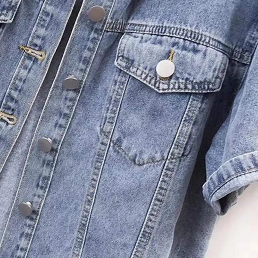 Avant-garde Denim Jacket Women's Cropped Denim Jacket Lapel Button-down Trucker Coat Summer Short Sleeve Jean Outerwear Casual