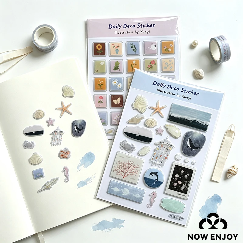 Cute Cartoon Ocean World 3D Jelly Stickers Transparent Resin Gel Self-adhesive Decoration for DIY Phone Cases Tablet Computers