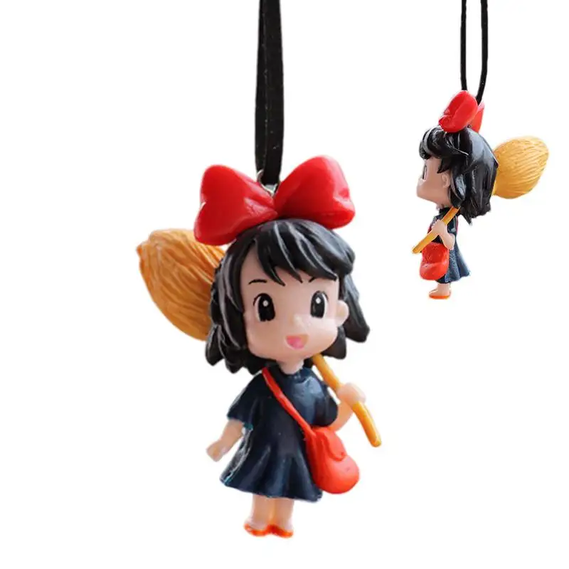 Car Ornament Anime Girl Broom Girl Witch Car Pendant Car Interior Decor Car Rearview Hanger Auto Interior Decoration For SUV