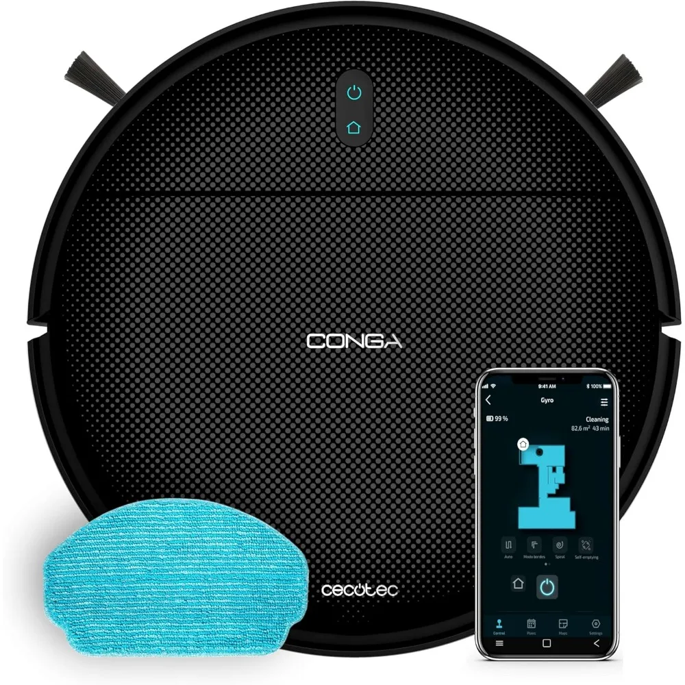 Robot Aspirador Cecotec con Navegación Giroscópica y App Conga M10 X-Treme. 2000Pa, Barre, Aspira, Frega