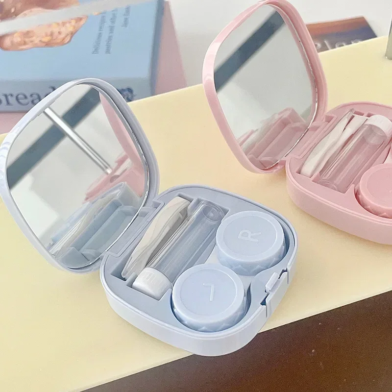 Girl Cute Bow Contact Lens Box with Mirror Women Mini Portable Eyes Contact Lens Container Box Contact Lens Cases Travel Kit