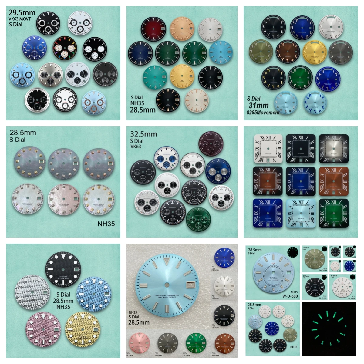 

28.5/29.5/31/32.5/27mm DTN/Speed S Logo Dial Fit NH35/VK63/8285 Movement Green/No Luminous Panda Watch Modification Accessories