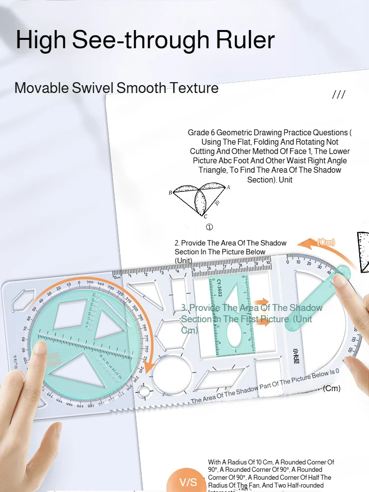 أداة رسم دقيقة متعددة الوظائف للمدرسة الثانوية والرياضيات ومسطرة هندسية وأدوات تصميم صحيفة مكتوبة بخط اليد