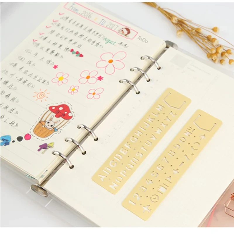 Templates Ruler Brass English Alphabets Stencils And Arabic Numerals Stencils With Symbols for Drawing, Bookmarks 13x3cm