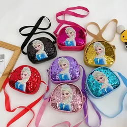 Disney Anime Frozen Messenger Bag Sequin Princess Series Crossbody Bag Children Shoulder Bag Girls Casual Fashion Handbag