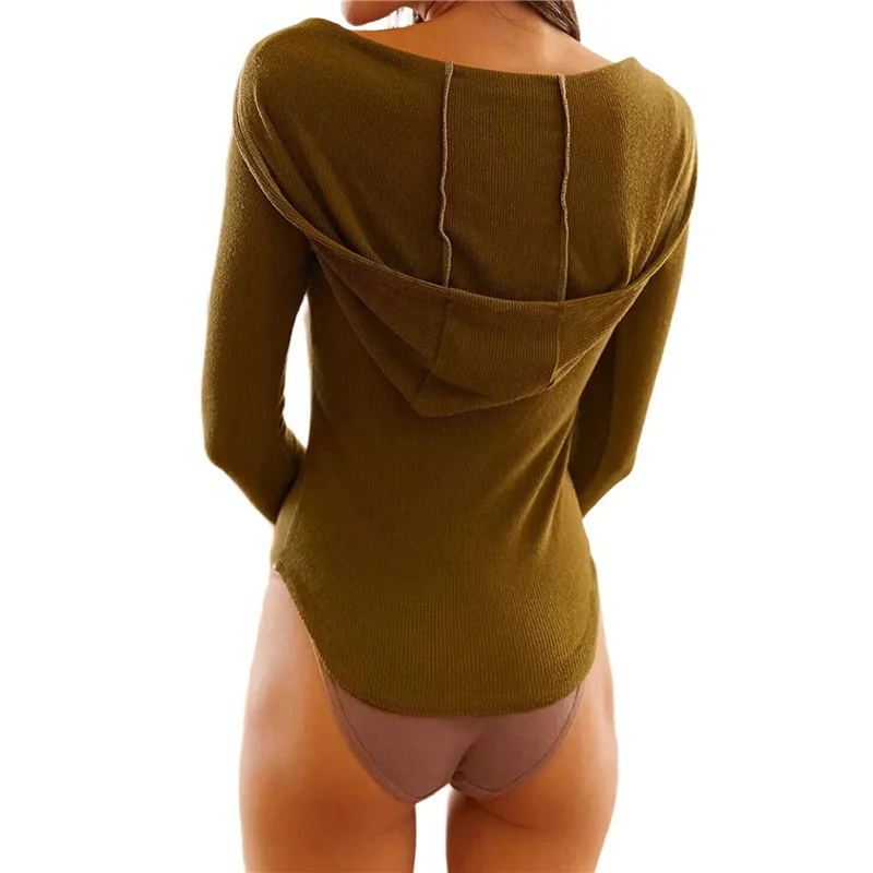 

A83F-Женская трикотажная туника в рубчик с длинными рукавами и овальным вырезом на пуговицах, повседневная футболка на пуговицах, облегающие блузки