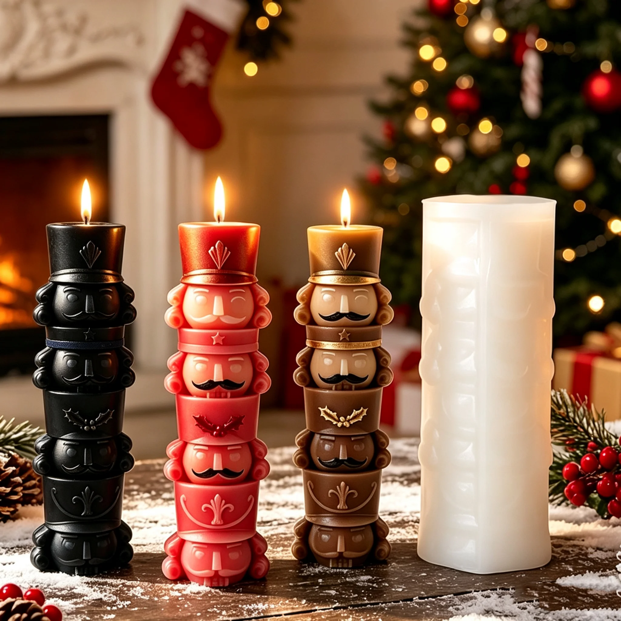 Stacking Walnut Soldiers Christmas Candle Mold Long Rod Aroma Candle Silicone Mould Gypsum Xmas Candle Making Supplies