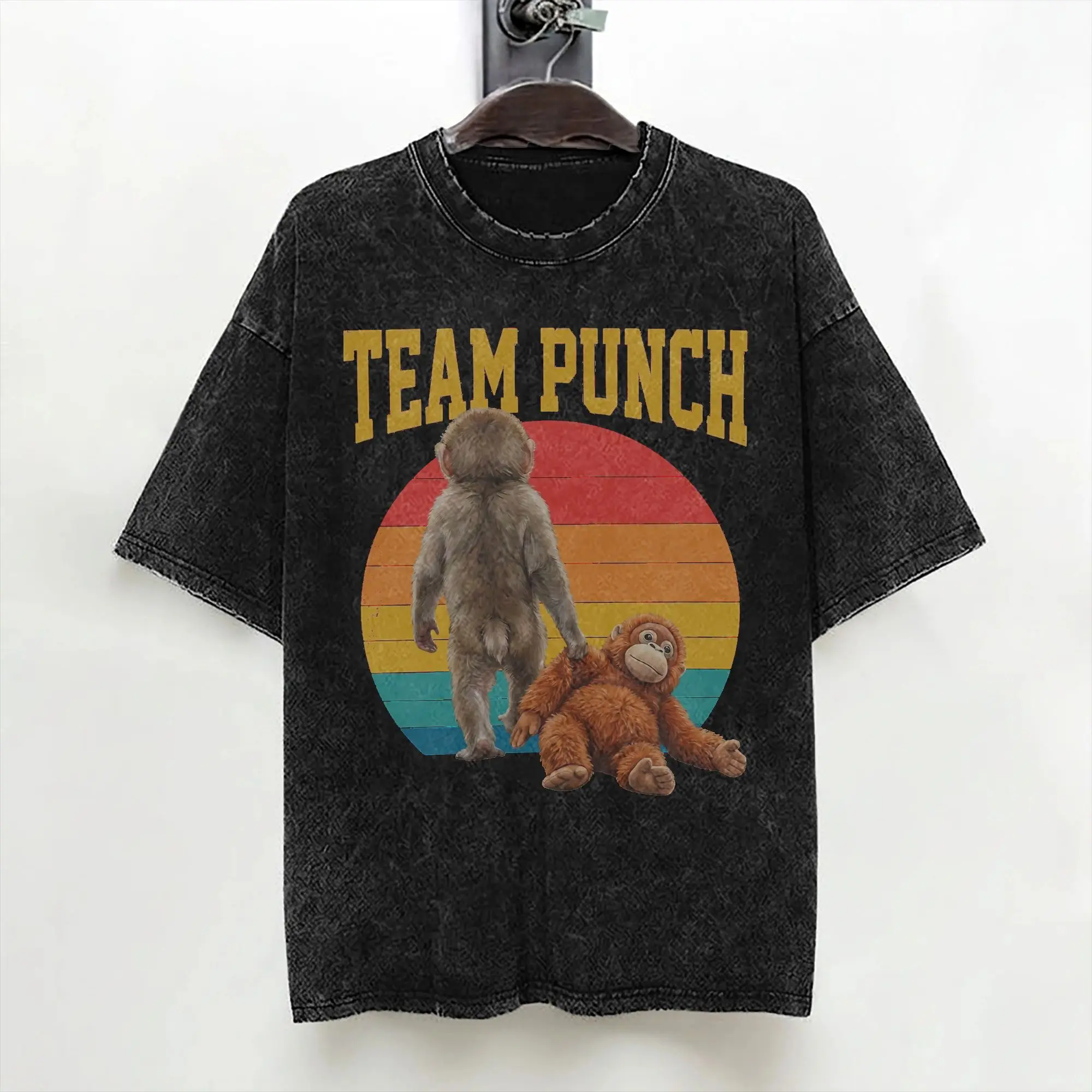 Punch Baby Monkey T Shirts Washed Short Sleeve Oversize T-Shirt  Cool for Men Women Streetwear Summer Tops Tees