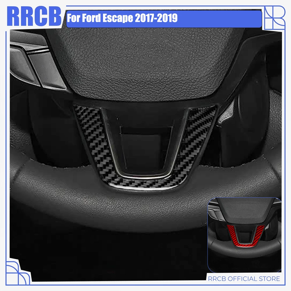 For Ford Escape 2017 2018 2019 Soft Real Carbon Fiber Lower Steering Wheel Trim 1PC Sporty Style Car Styling Sticker