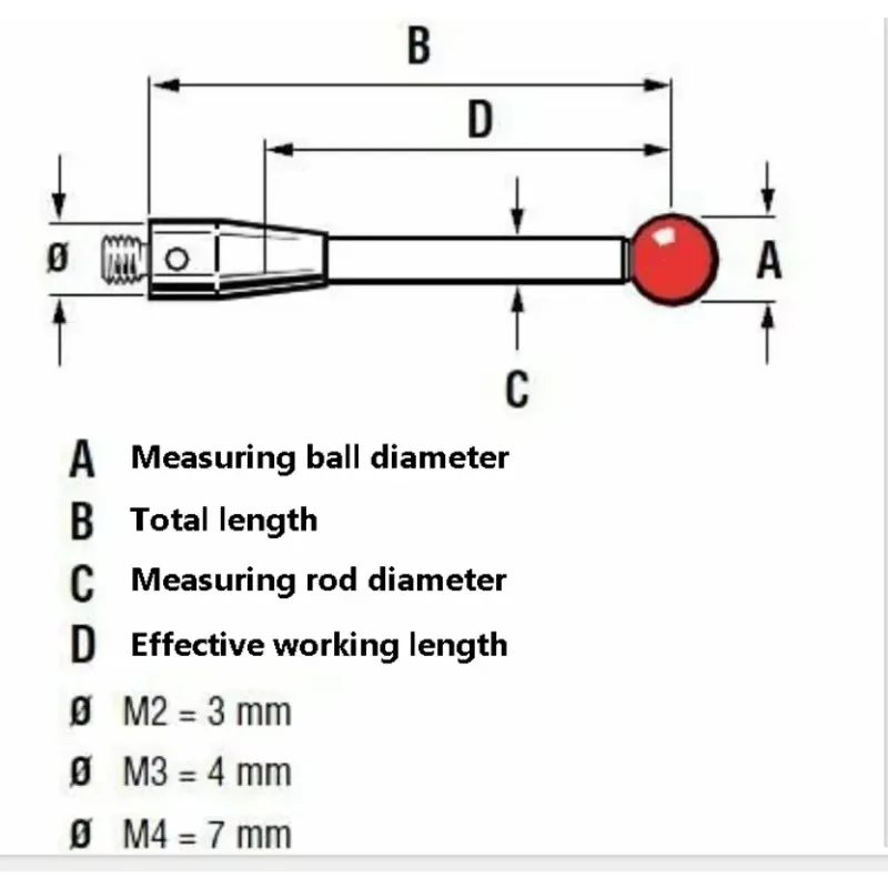 CMM Touch Probe Stylus 6mm Ruby Ball CNC Lengthen Probe Tip Ceramic Shaft M4 A-5000-3712 OMP60 6.0*100mm Machine Tool