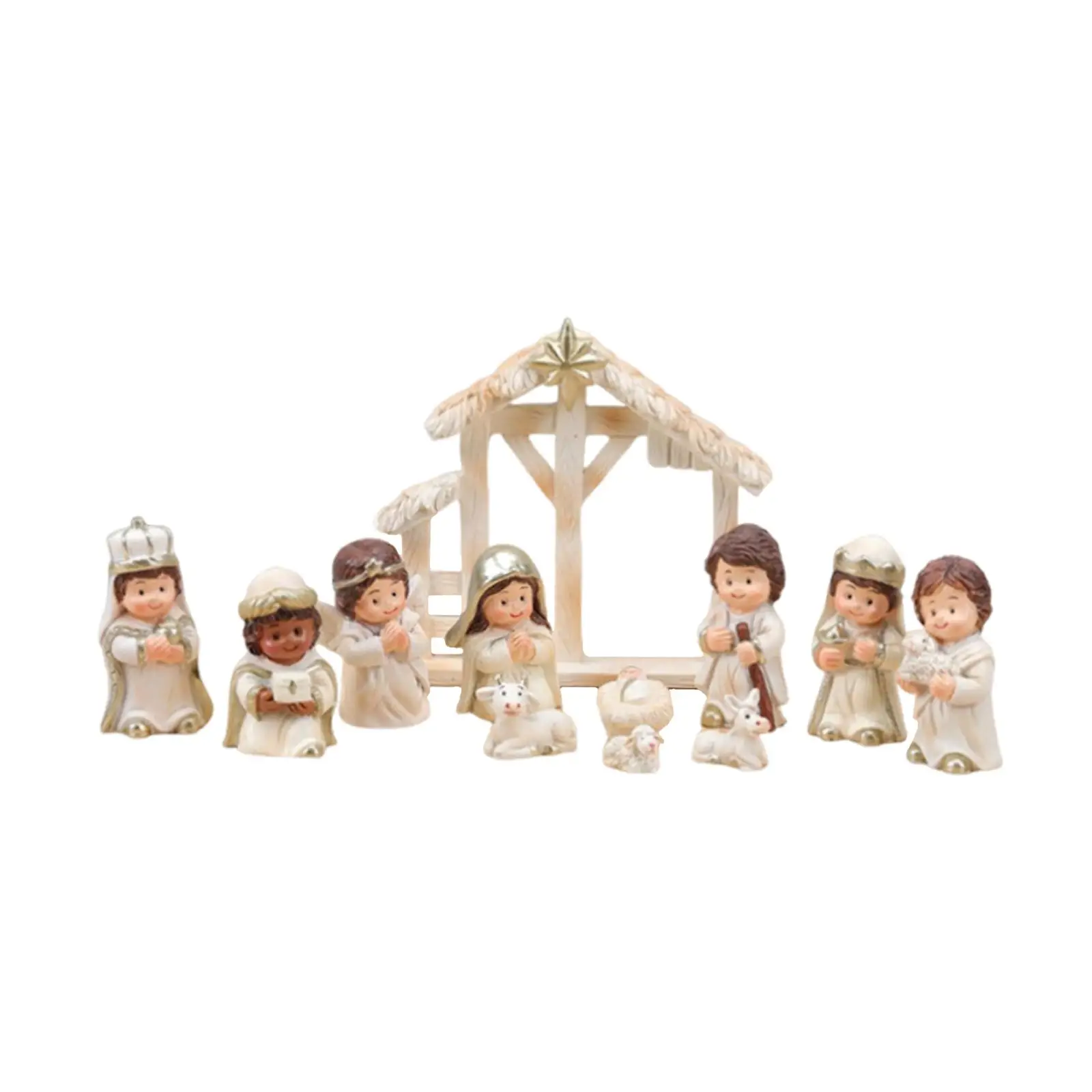 12Pcs Christmas Nativity Figurines Decoration Crafts Rustic Miniature Jesus Manger Scene for Tables Gifts Housewarming