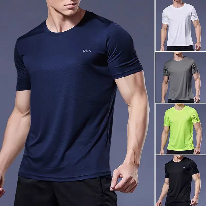 Men's Sport T-Shirt Quick Dry Short Sleeve Running Shirts Men Breathable Workout Training Gym Shirt Fitness Summer Tops Rashgard