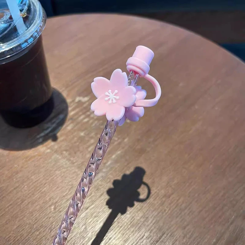 Cute Bear Straw With Dust Cover Cap Silicone Kawaii Cat Claw Straw Stoppers For Tumbler Pink Straws Tip Cover Protector 7mm