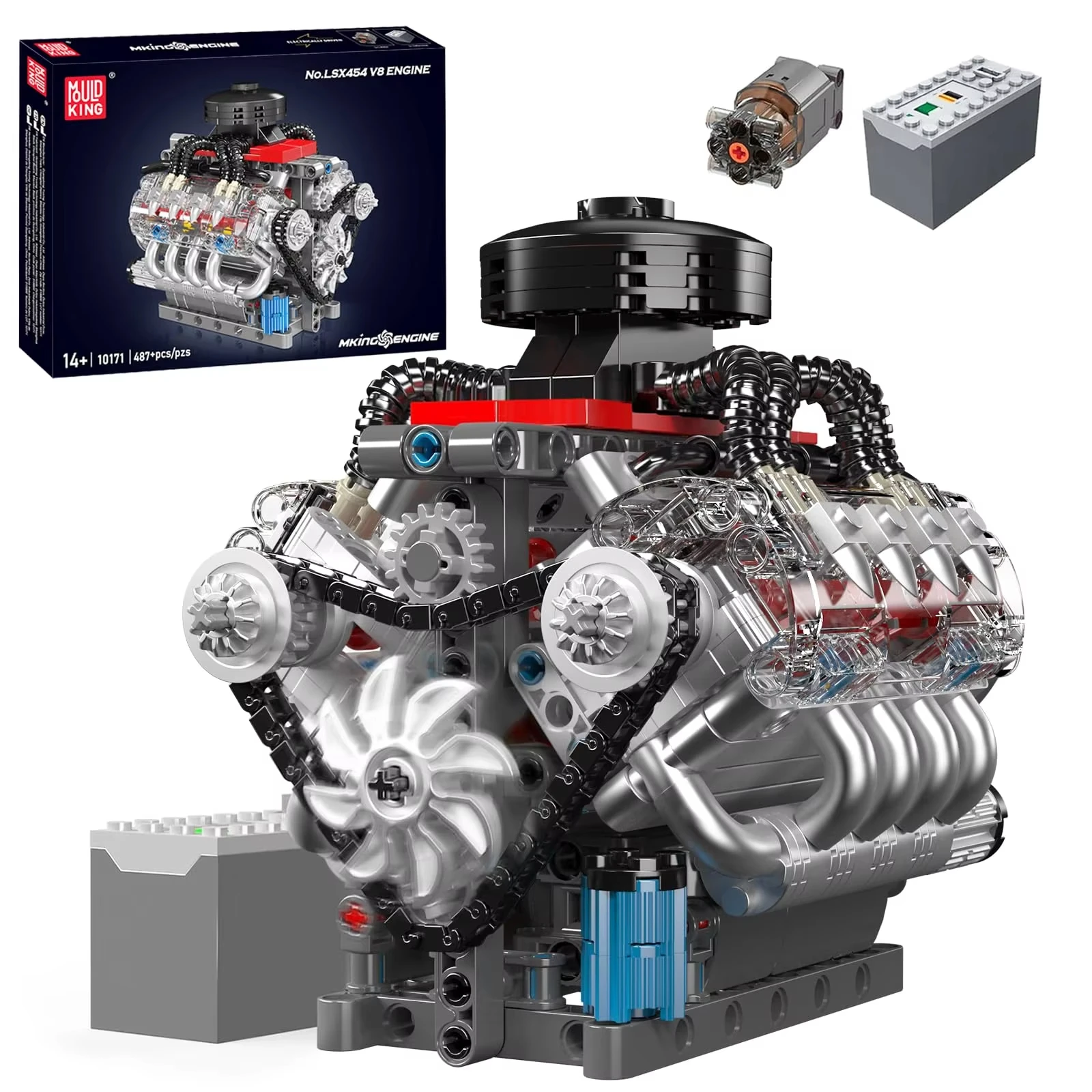 

487 PCS Working V8 Engine Model Kit, Mini Electric Motor Building Set, STEM Science Toy & Gift for Ages 14+