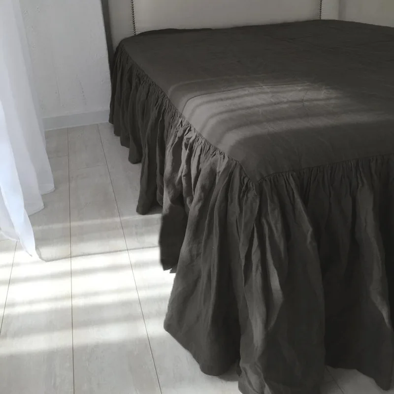 

Pure Linen Solid Bed Skirt, Breathable Mattress Cover, Bursh Pleated Bedspread, Dust Cover, 90 cm, 120 cm, 150 cm, 180cm Size