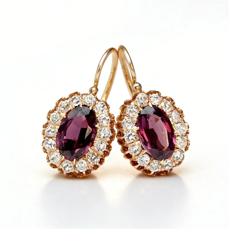 Elegant Gold Color Inlaid Red Zircon Stones Drop Earrings for Women Trendy Bridal Engagement Wedding Dangle Earrings Jewelry