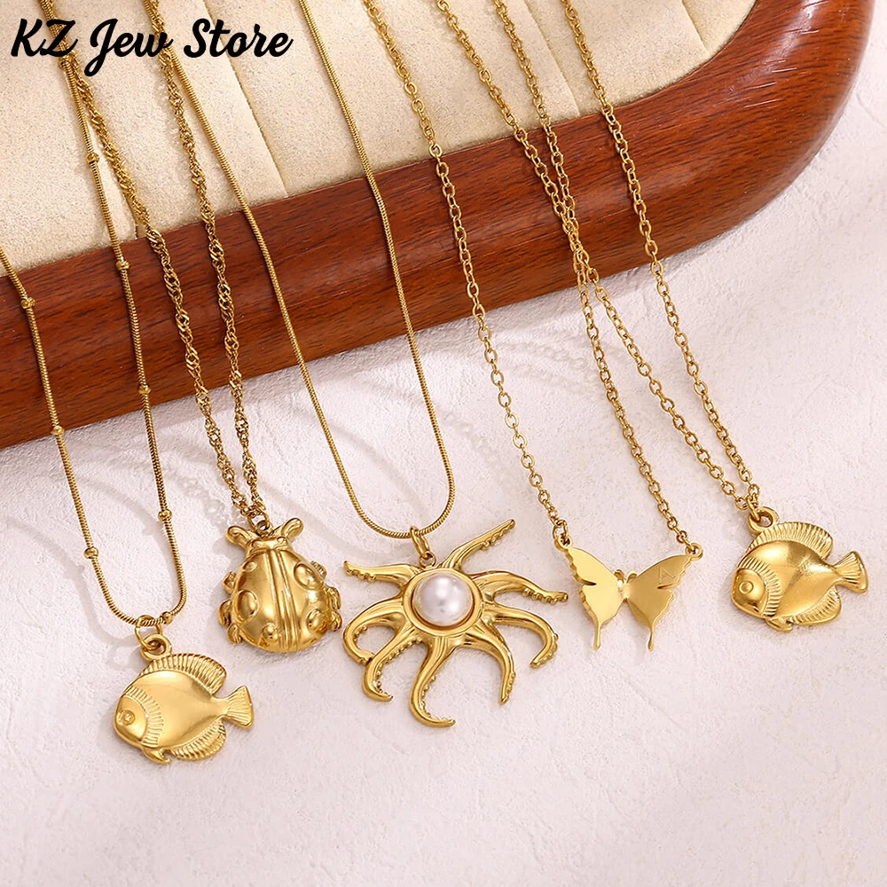 

Stainless Steel Waterproof Ocean Necklace For Women Gold Color Irregular Octopus Choker Collars Fish Jewelry Birthday New Gift