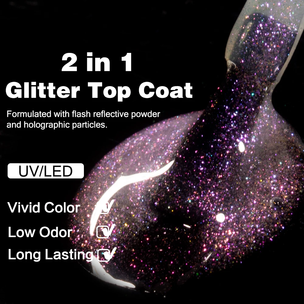 Kodies Gel Aurora Top Coat Uv Gel Nagellak 15Ml Flash Chroom Pigment Nail Art Afwerking Topcoat Semi Permanente Glitter Gellak