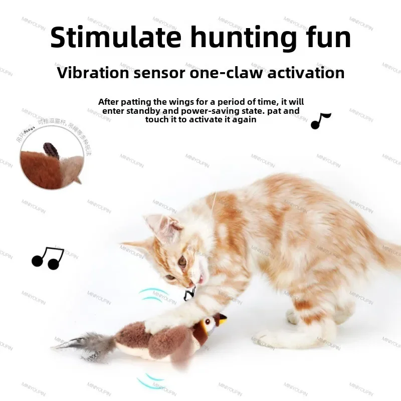 Interactive Cat Toys Rechargeable Flying Bird Cat Toy Chirping Flapping Bird(no Flying) Can Add Catnip Touch Activated Plush Toy