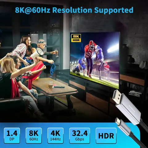 16K USB C से डिस्प्लेपोर्ट केबल 8K@120Hz टाइप C से डिस्प्ले पोर्ट केबल 240Hz कॉर्ड थंडरबोल्ट 3/4 मैकबुक लैपटॉप फ़ोन के लिए 6 best sales यूएसबी सी से डिस्प्लेपोर्ट - №4