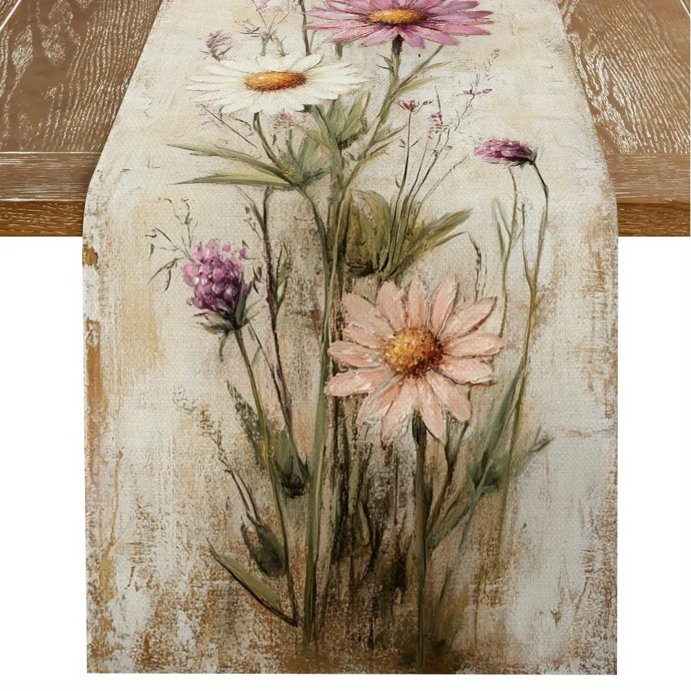 1 Stück Vintage-Tischläufer mit Wildblumen-Kunst – perfekte Dekoration für Versammlungen, ideales kleines Geschenk für Blumenliebhaber, Geschenk für Freunde