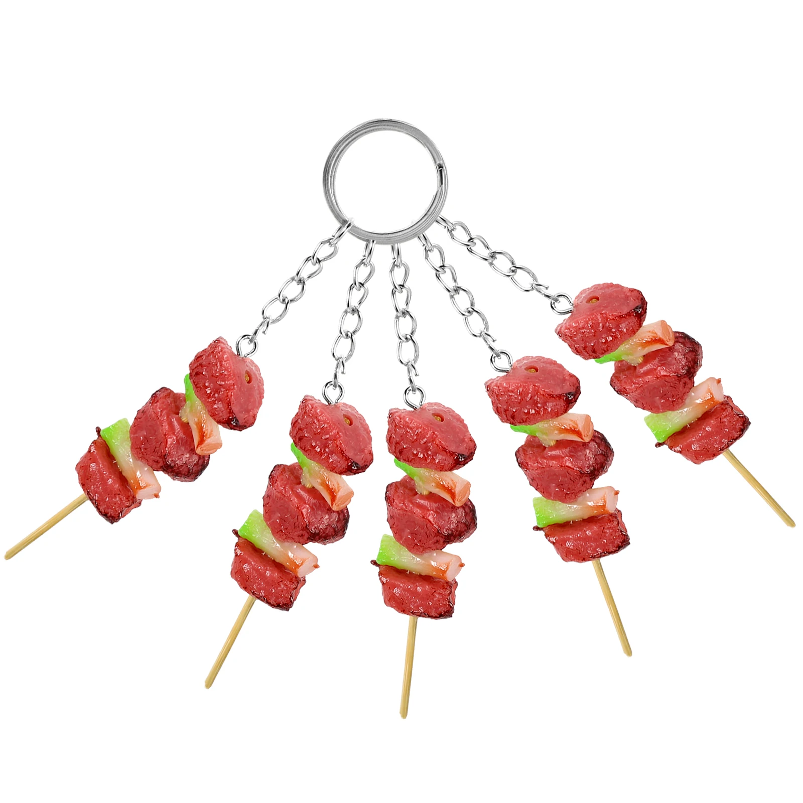 

5pcs Durable Material Food Kebab Pendant Keychains for Women Bag Decor Novelty Gift Backpack Food Kebab Pendant Keyring