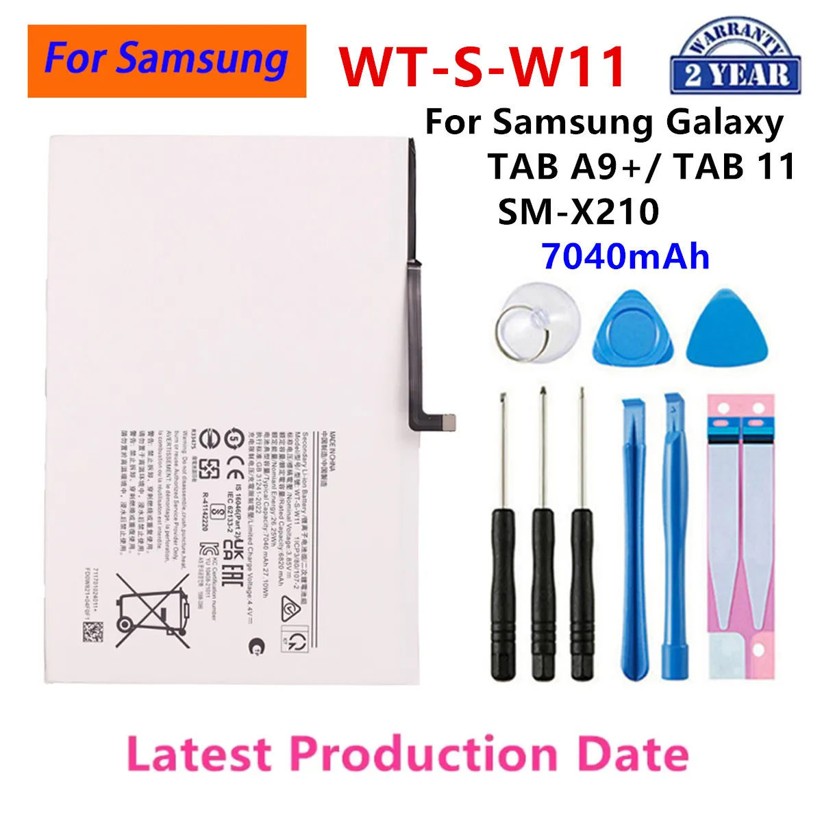 Brand New  WT-S-W11 7040mAh Replacement  Battery For Samsung Galaxy Tab A9+ /Tab 11 SM-X210 Tablet batteria+Tools