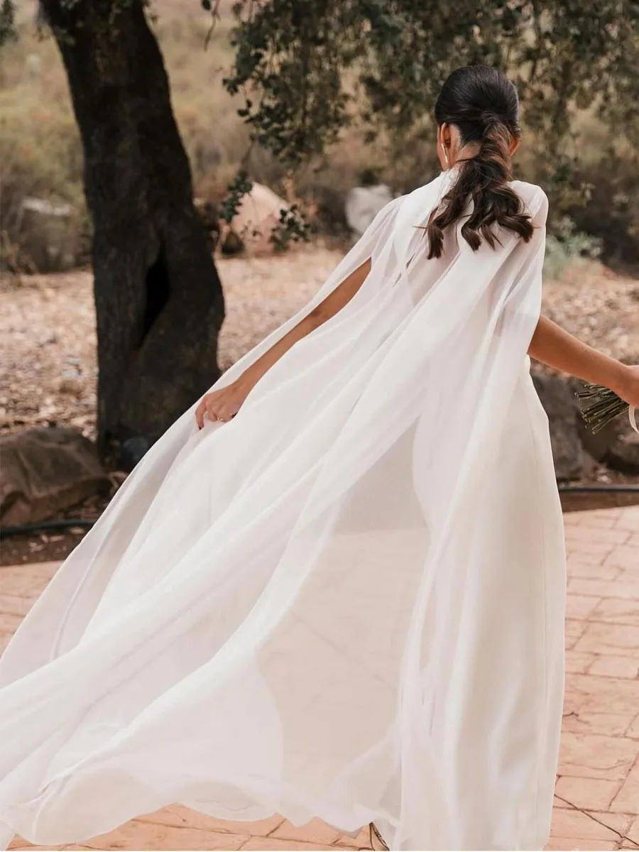 Semplici abiti da sposa a-line con mantelle o-collo lunghezza del pavimento Vestidos Novias Boda singles eslimays singles abito da festa di compleanno abito estivo