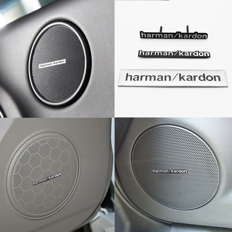 4pcs 3D Metal Aluminum Car Styling Harman Badge Emblem Audio Sticker Speaker Decorative Emblem Decals Tools Auto Accessories