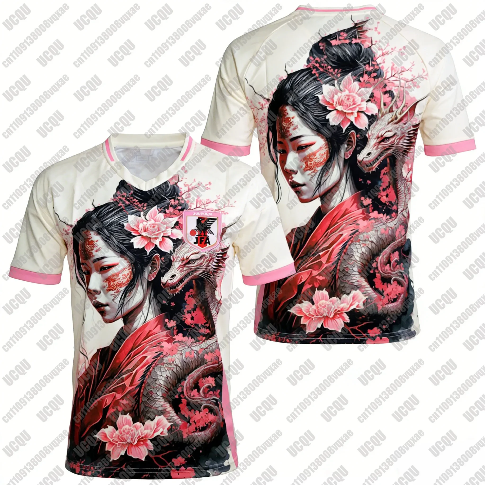 Image of Japanisches Geisha-Drachen-Sakura-Fußballtrikot, 2026 Sonderedition Schnelltrocknendes Fußballshirt, Harajuku Anime Sportbekleidung für Fans