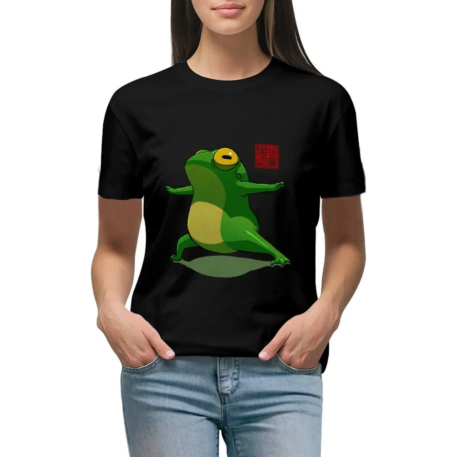 

Yoga Frog Warrior One Pose T-Shirt summer clothes customs design your own blanks summer top designer clothes Women luxury