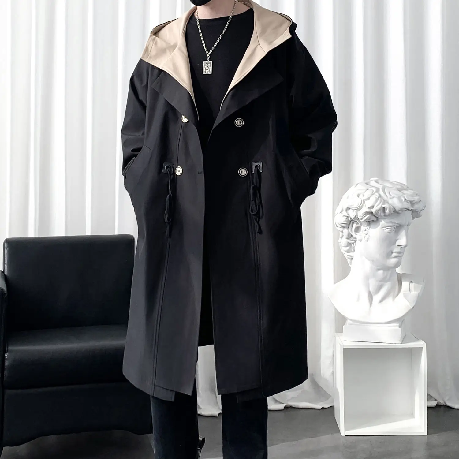 

Trench Belt Coat Mens ificial Cargo Bando Bench South Bestseller Hot Drape Demi-Season Alpaca-Style Protection Sunproof Batwing