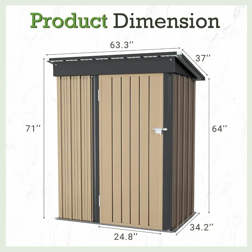 Outdoor Storage Shed,Metal Garden Sheds Outdoor Storage House with Single Lockable Door for Backyard Patio Lawn (Brown,5 x 3 FT)