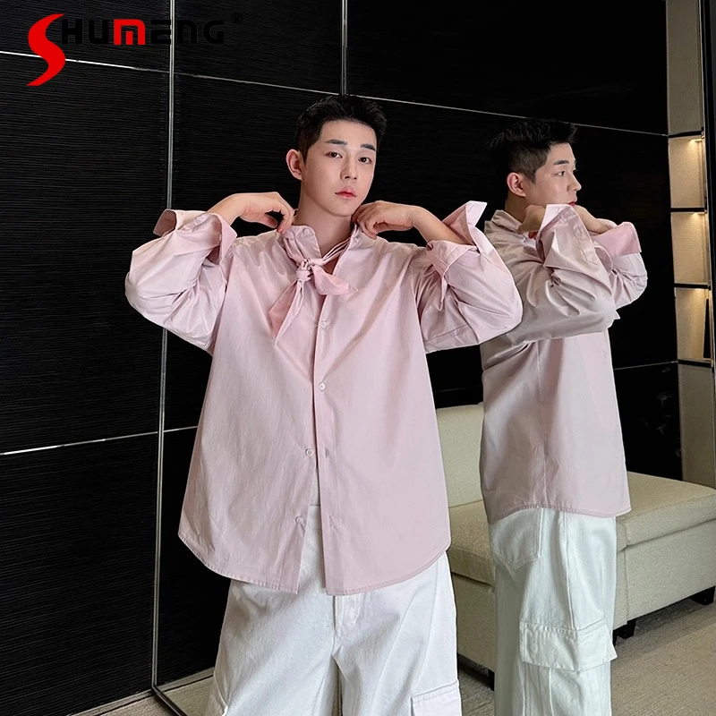 Fashion Solid Color Long-sleeve Cotton Shirts Men's 2025 Spring Simple Loose Comfort Niche Chic Shirt Jacket Male Trendy Tops