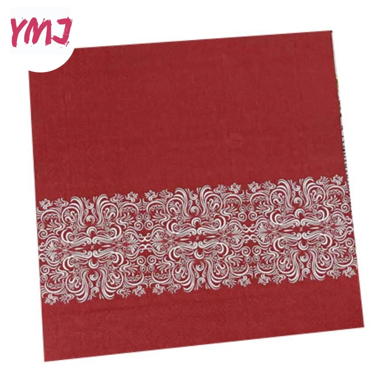 High-end red printed napkins disposable banquet restaurant birthday party decoration wood pulp paper 2-ply 20pcs/Pac 33*33cm