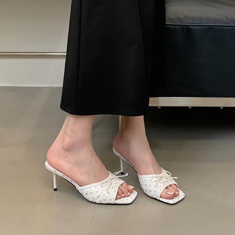 فراشة كونت رقيقة عالية الكعب البغال امرأة الموضة الضحلة أحذية مصممين حفلة صندل كاجوال النعال الراحة الشرائح الإناث #6