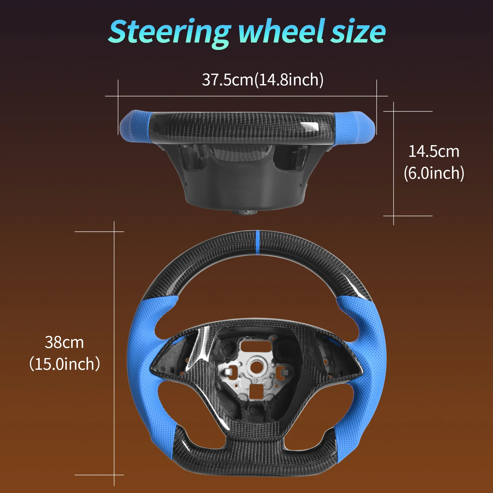 Custom Black Carbon Fiber Steering Wheel With Leather Grip And LED For Honda Civic 10th Gen