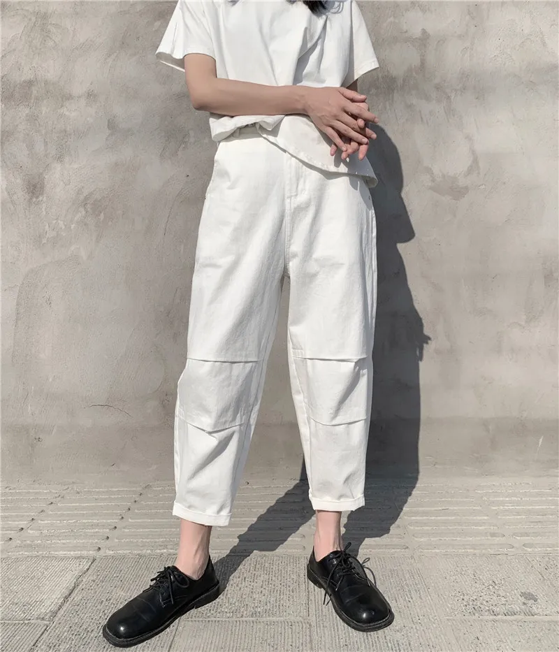 

Summer Thin Denim Jeans Women Loose Straight Leg Slimming Korean Version Knee Fold Design Sense Harlan Nine Points Pants