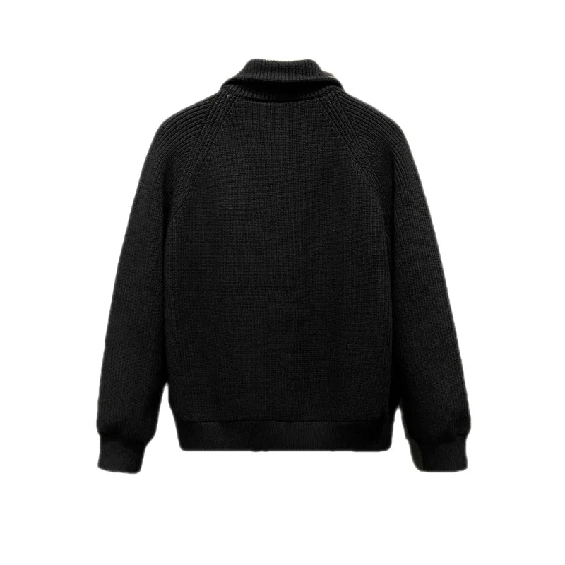 Man Clothes Black Collared Jacket Cardigan Knitted Sweaters for Men Zipper Coat Zip-up Large Big Size Old Korean Style Overfit S