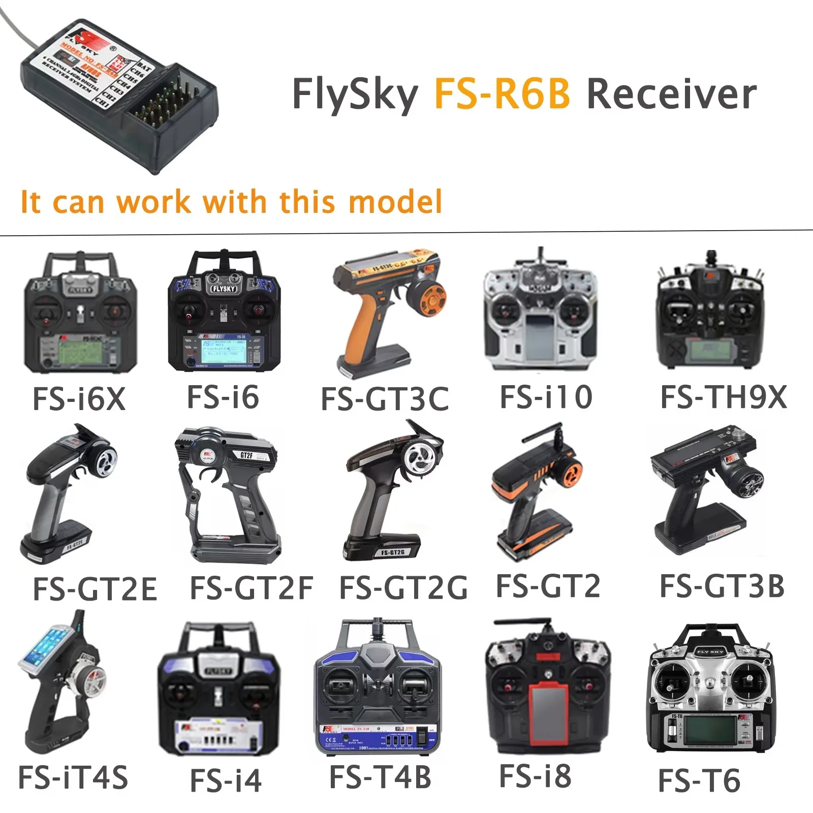 FS R6B AFHDS 2.4G 6CH 6 Channel Receiver Board Module Cable Parts Set Compatible for RC Car Boat Fixed Wing Helicopter