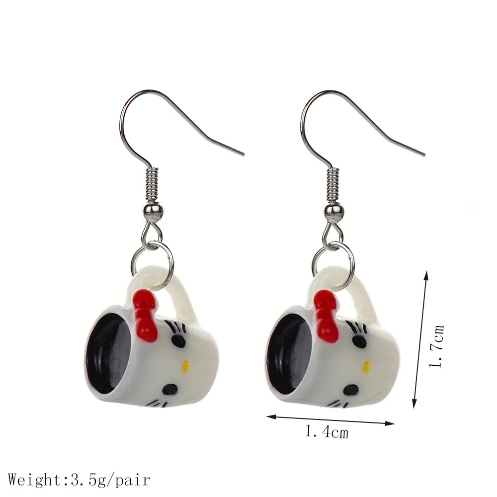 Ovxxons 1 Pair Cute Cartoon Simulation Mini Cat Coffee Cup Earrings Personality Creative Childlike Fun Girl Heart Earrings