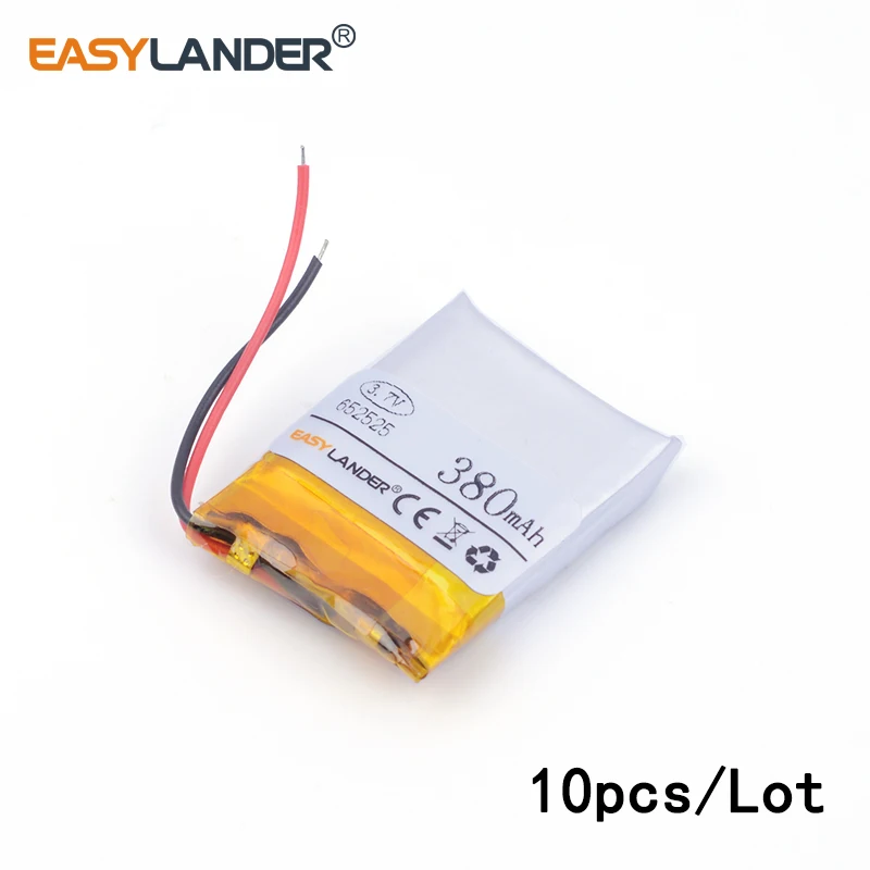 

10pcs /Lot 652525 380mah 3.7v lithium Li ion polymer rechargeable battery Bluetooth machine learning machine electronic clock