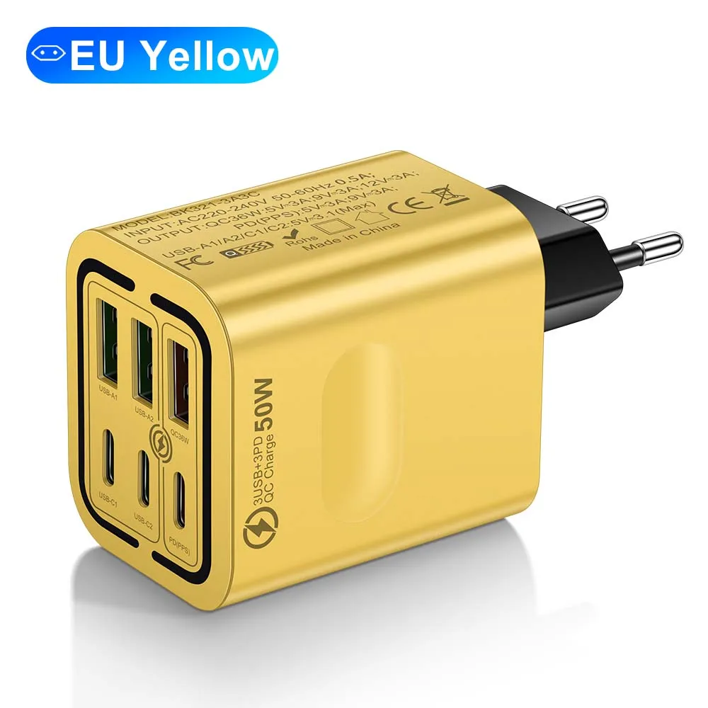 Insgesamt 100 W 6 Ports Schnellladung EU/US/UK Stecker Wandladegerät für iPhone Samsung Xiaomi Huawei USB Handy Ladegerät Adapter – Detail 8