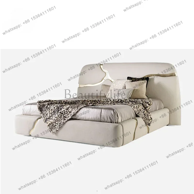 Modern Aesthetic Luxury Bed Frame European Double Queen Size Bed Frame Nordic High End Cama Box Casal