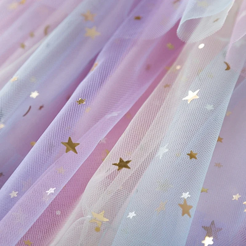 2024 New Summer Girl Sequins Mesh Layers Cake Rainbow Children Vestido Princess Dress 3-8Y Kid Clothes Birthday Party Prom Dress