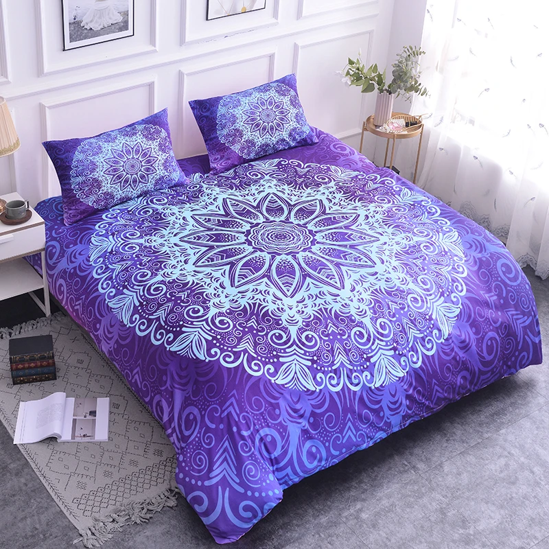 Blue Floral Mandala Bedding Comfortable Microfiber Duvet Cover Set with Pillowcase Luxury Double EU King Queen Size Bedding Set