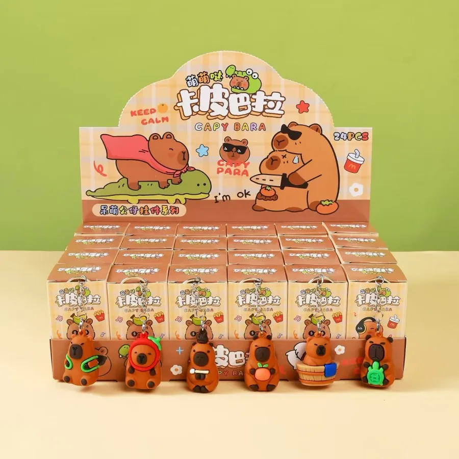 Cute 24pcs/Set Capybara Figure Blind Box Anime Capibara Figures Doll Keychain Pendant Decoration Toy For Children Christmas Gift