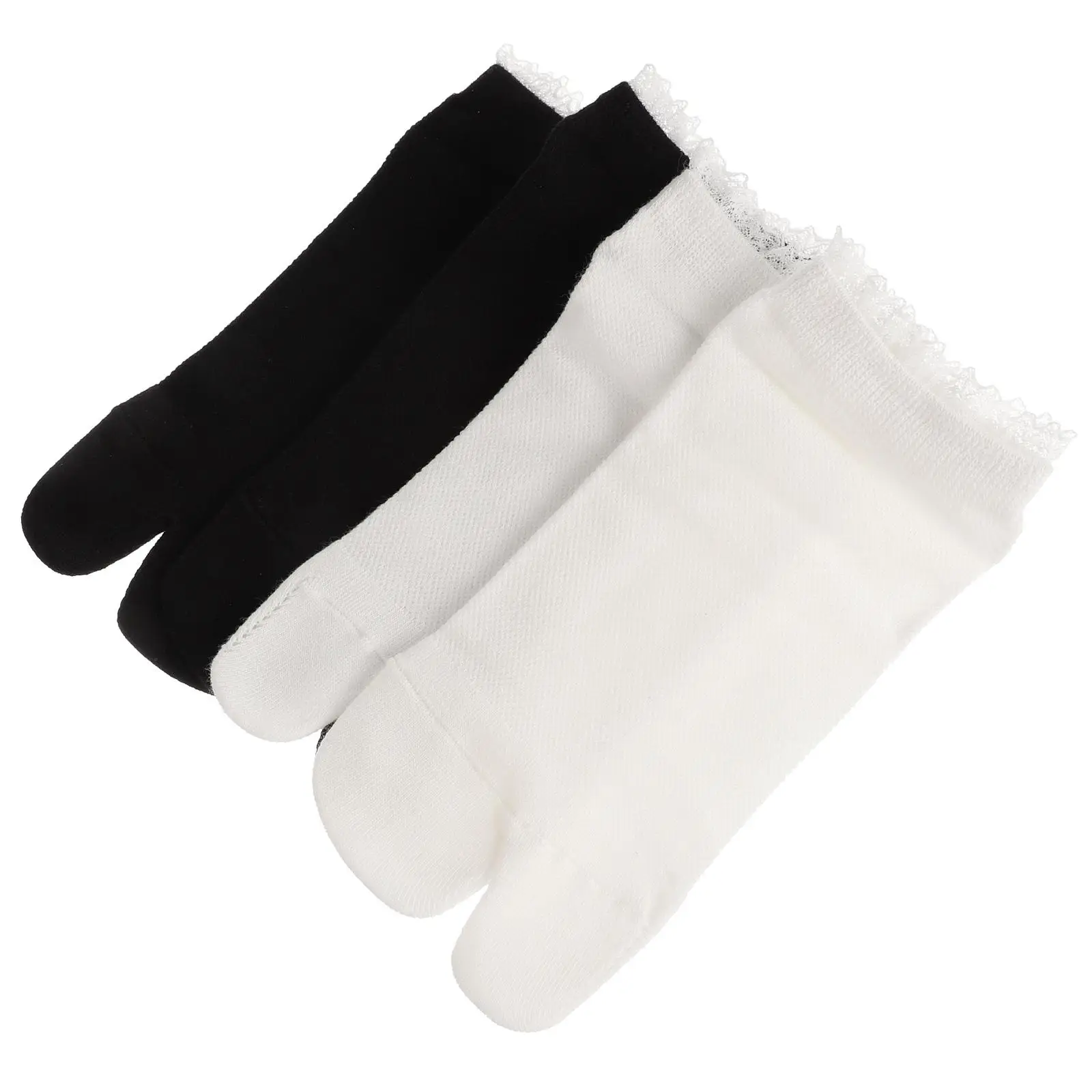 

2 Pairs White Cotton Socks Women Casual Stretchy Wear Resistant Two Toe Comfortable Breathable Sweat Absorption Easy On Off