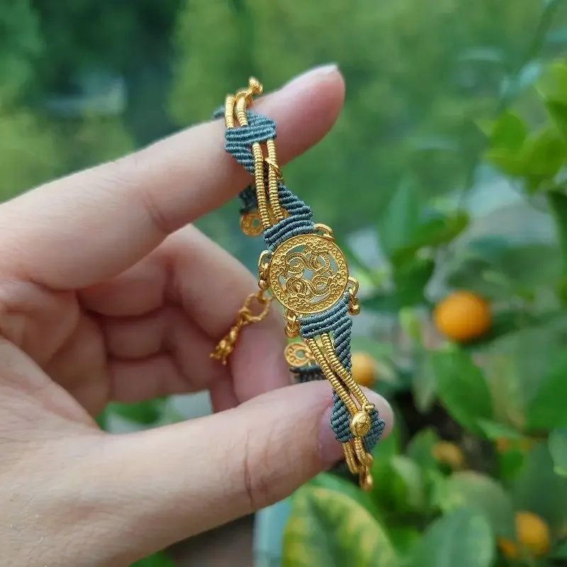 Intangible Cultural Heritage Ancient Method Handmade Gold Engraving Rope Dragon Year Four Seasons Safe Bracelet Ethnic Chinese